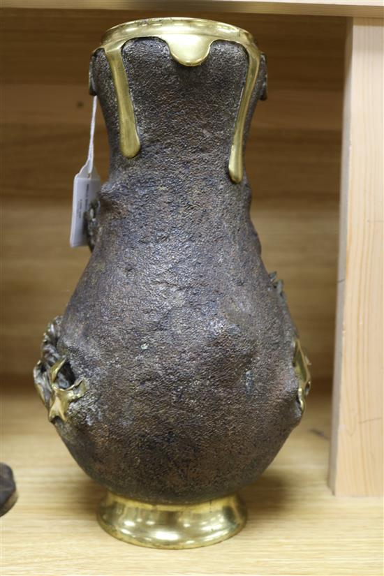 A Japanese Meiji period bronze vase of shaped ovoid form, H 30cm